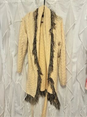 Coco + Carmen Cream Fringe-Trim Knit Cardigan